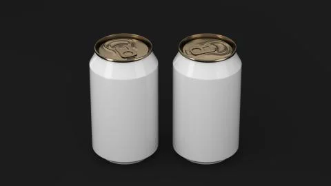 Two small white and gold aluminum soda cans mockup on black background Stock Illustration