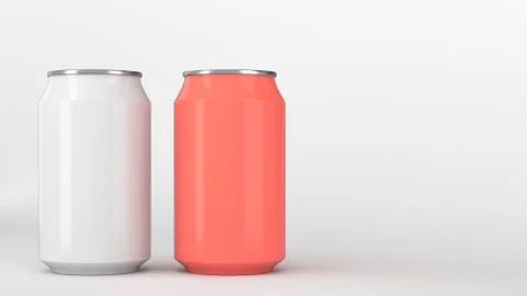 Two small white and red aluminum soda cans mockup on white background Stock Illustration