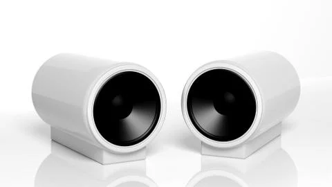 Two small white computer speakers isolated on white Stock Illustration