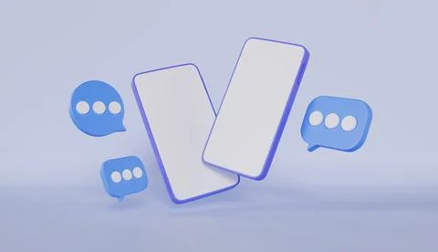 Two smartphone with blank screen by white chat bubbles, representing online Stock Illustration