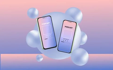Two Smartphone Mockup with Abstract Bubble Background Stock Illustration