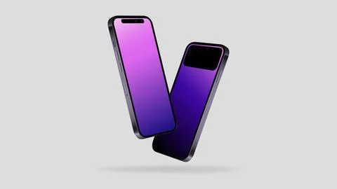 Two Smartphones 14 in Diagonal Angle. Editable Mockup Stock Illustration