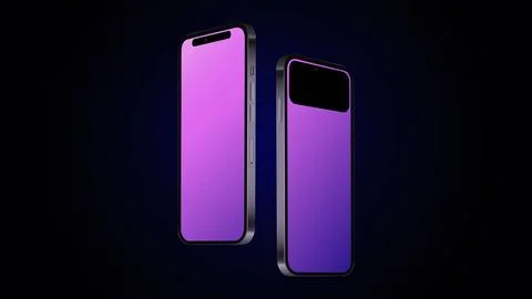 Two Smartphones 14 in Diagonal Angle. Editable Mockup. Black Template Stock Illustration