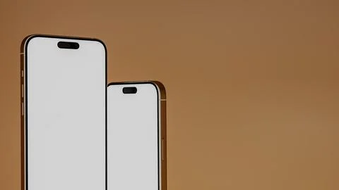 Two smartphones blank screen close up with warm gradient background, 3d rende Stock Illustration