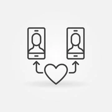 Two Smartphones connected with Heart linear vector icon Stock Illustration