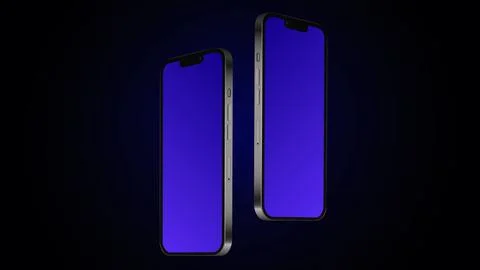 Two Smartphones in Diagonal Angle. Editable Dark Mockup Stock Illustration