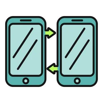 Two smartphones exchanging data with arrows indicating the transfer process Stockillustratie