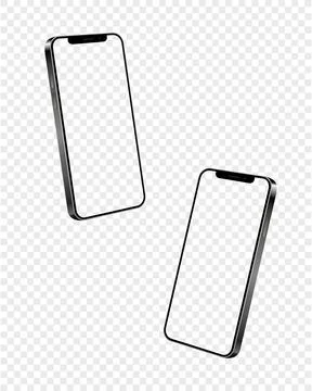 Two smartphones floating on transparent background. Mobile phones mockup fo.. Stock Illustration
