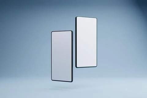 Two smartphones mockup, floating, studio, blank screens, app design Stock Illustration