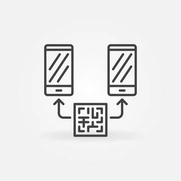 Two Smartphones with QR Code outline vector concept icon Illustrazione stock