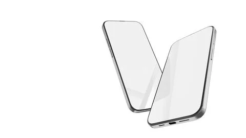 Two smartphones side by side with modern bezel-less blank screens. 3D rende.. Stock Photos