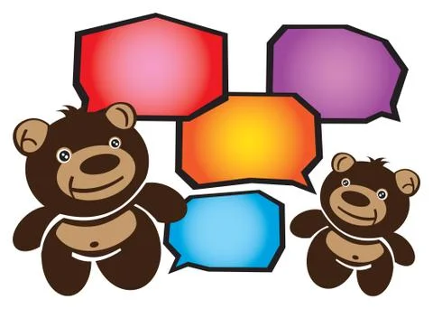 Two Smiley Cartoon Teddy Bears Conversation Stock Illustration