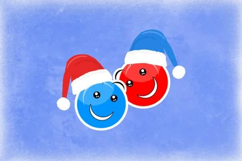 Two smiling faces in hats symbolize the holidays of Christmas and New Year Stock Illustration