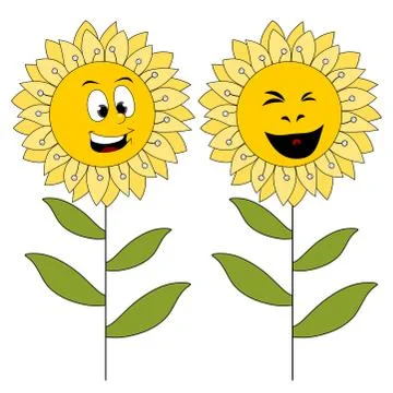 Two smiling flowers isolated on white Illustrazione stock