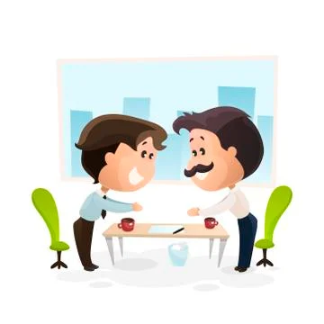 Two smiling men making a deal, cartoon style Stock Illustration