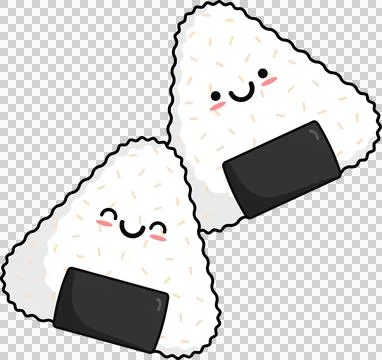 Two smiling triangular rice balls are tilting in flat design with seaweed, Illustrazione stock