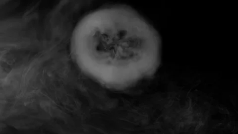 TWO SMOKE RINGS HEAD DIRECTLY TOWARDS CAMERA.  4K, 10 BIT, ALL-INTRA, LOG. Stock Footage 110807356