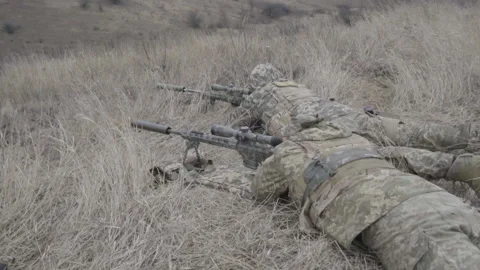  two snipers are preparing to shoot. military partners Video stock 267315132