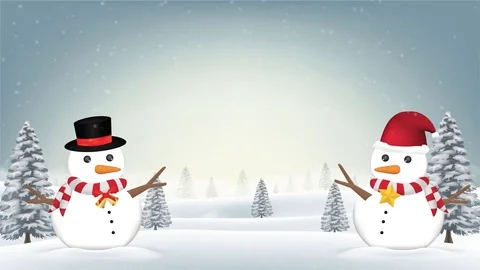 Two snowman in forest snow winter background Stock Footage 81730836