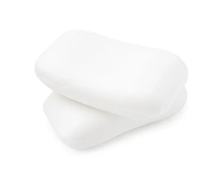 Two soap bars isolated on white. Personal hygiene Stockfoto's
