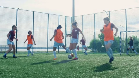 Two soccer forwards fighting for ball Stock Footage 117132084