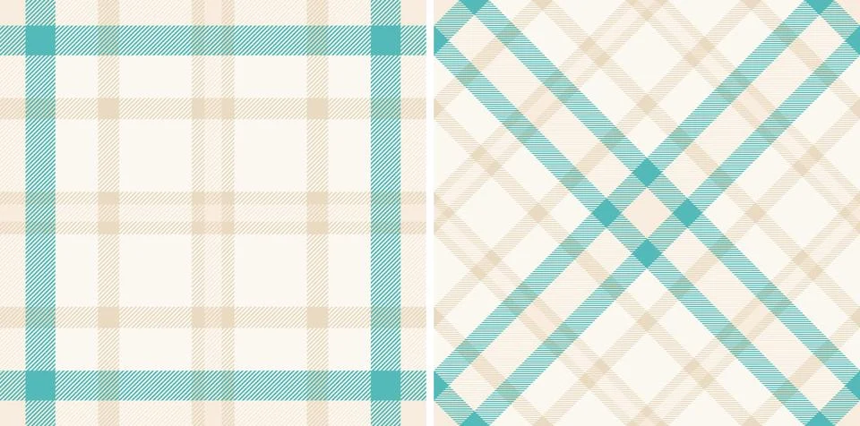 Two soft plaid patterns, one vertical and one diagonal, in cream, tan and tea イラスト素材