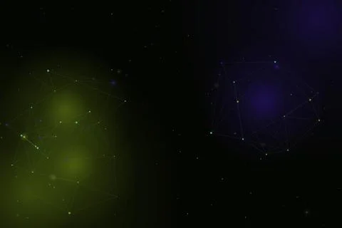Two softly glowing clusters of interconnected points float against a deep b.. Stock Illustration