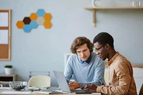 Two Software Programmers Using Laptop Minimal 스톡 사진