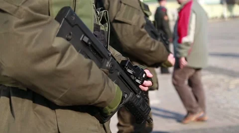 Two Soldiers Patrolling with a Gun Stock Footage 56204989