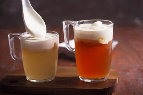 Two sorts of cheese tea with layer of creamy foam Stock-Fotos