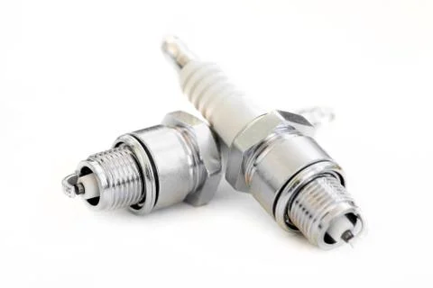 Two spark plugs on white Stock Photos
