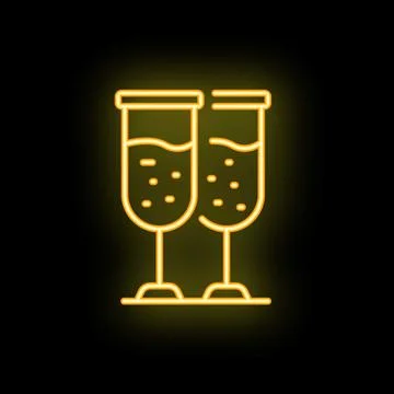 Two sparkling champagne glasses with bubbles celebrating new year's eve wit.. Stock Illustration