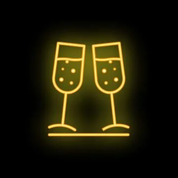 Two sparkling champagne glasses clinking in neon light style Ilustração Stock