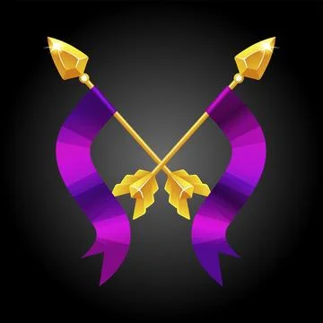 Two spears crossed with a violet flag for game. Stock Illustration