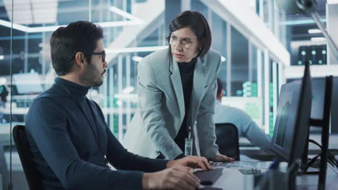 Two Specialists Working on Computer in Office Stock Footage 224519378