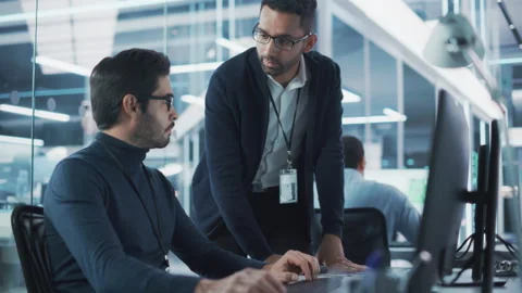 Two Specialists Working on Computer in Office Stock Footage 224519503