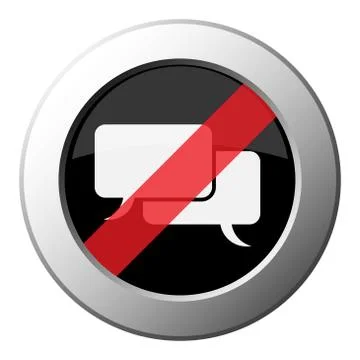 Two speech bubbles, ban round metal button Stock Illustration