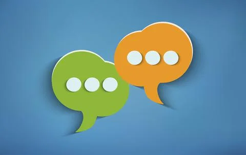 Two speech bubbles on blue background. Concept of online customer service Stock Illustration