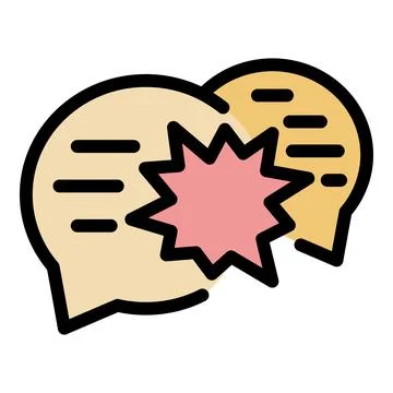Two speech bubbles colliding creating a star shaped explosion, communicatin.. Stock Illustration