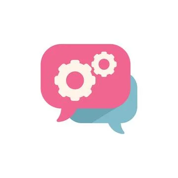 Two speech bubbles discussing technical issues with gears symbol 스톡 일러스트