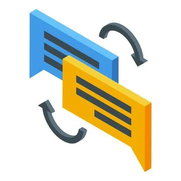 Two speech bubbles exchanging information and data through isometric arrows Illustrazione stock