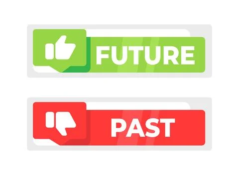 Two speech bubbles with FUTURE in green and PAST in red, symbolizing the Illustrazione stock