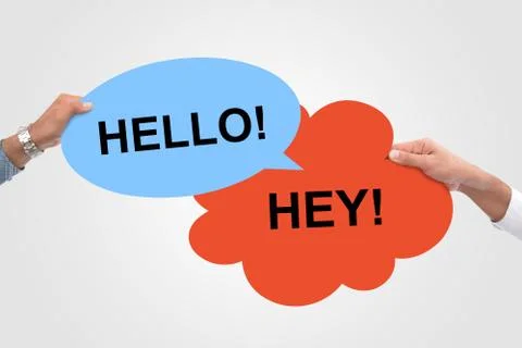 Two Speech Bubbles Meeting Stock Photos