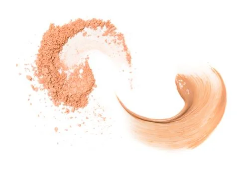 Two spiral beige sample of foundation and powder isolated on white background. Stock Photos
