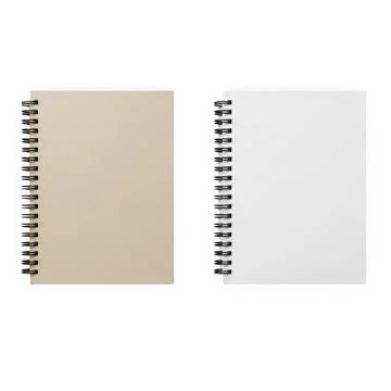 Two spiral notebooks, one beige and one white, standing side by side Stock Illustration