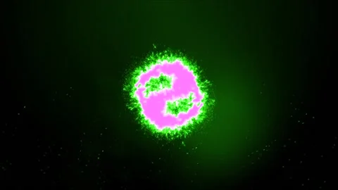 Two spiral particles flying and exploding green Video stock 201119116