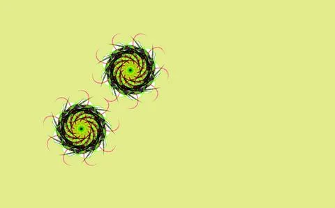 Two spiral vortex patterns on pale yellow background Stock Illustration