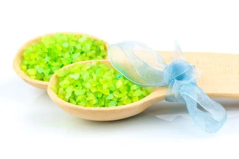 Two spoons with bath salt Stock Photos