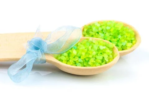 Two spoons with bath salt Stock Photos