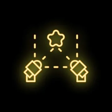 Two spotlights lighting up a star shaped object in yellow neon light Stock Illustration